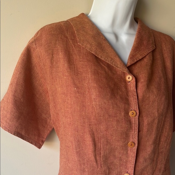 Flax Rust Linen Short Sleeve Button-Up Shirt - Picture 5 of 8